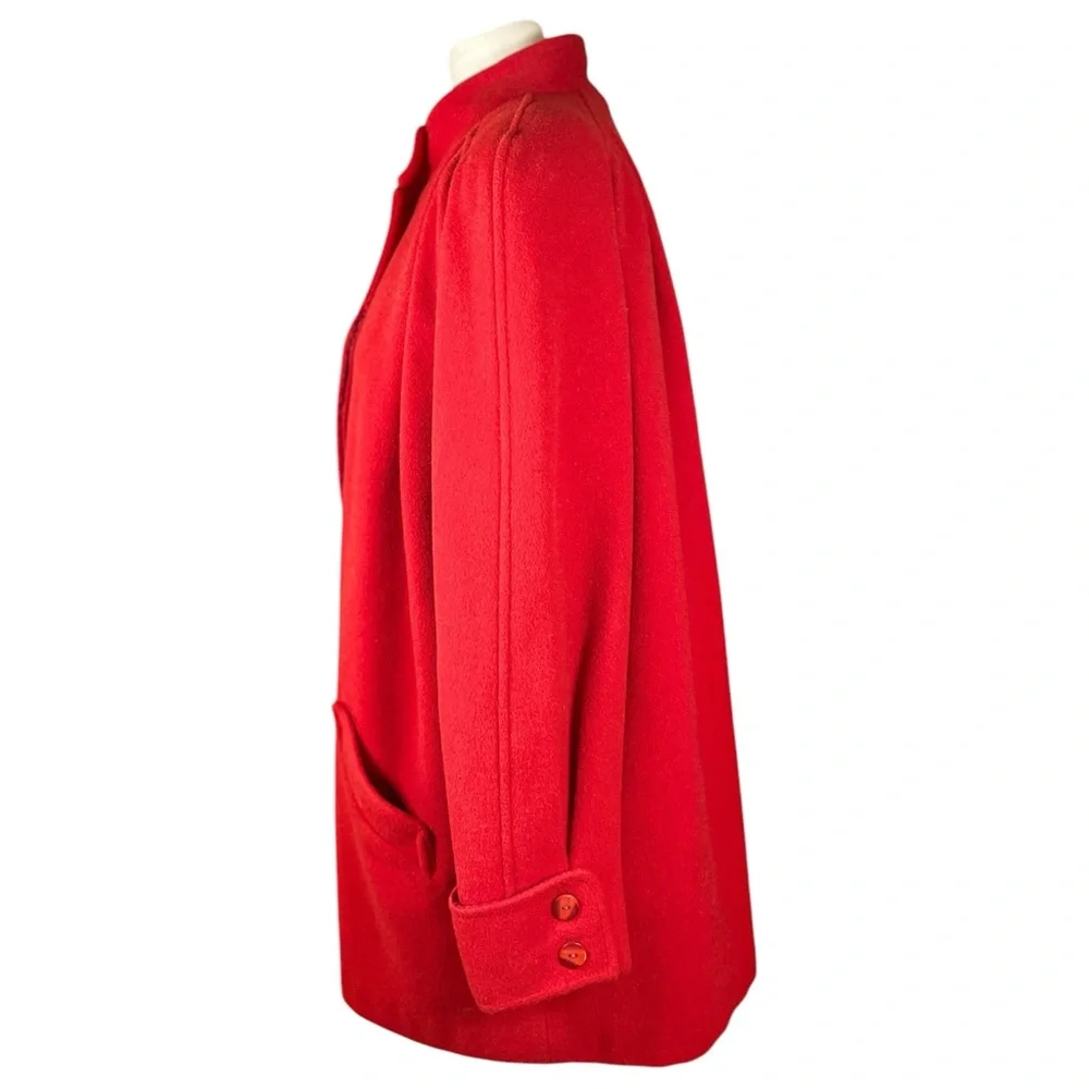 100% Wool Swing Coat Cape coat, size unknown. Vintage red stand up high collar - Picture 7 of 16